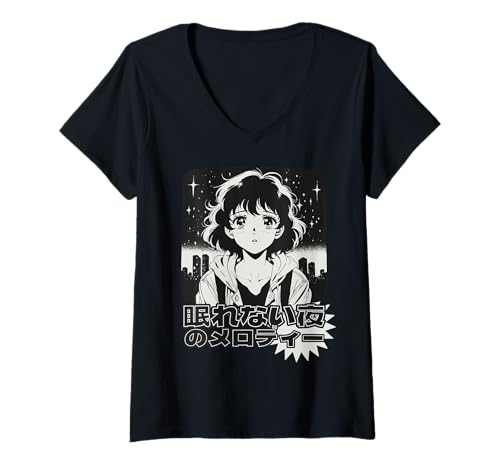 Damen Retro Anime Girl 80er 90er Jahre Japanische Manga City Pop Aesthetic T-Shirt mit V-Ausschnitt Damen Retro Anime Girl 80er 90er Jahre Japanische Manga City Pop Aesthetic T-Shirt mit V-Ausschnitt von Retro Aesthetic Anime Sadcore for Women Men Teens