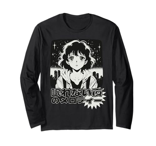 Retro Anime Girl 80er 90er Jahre Japanische Manga City Pop Aesthetic Langarmshirt von Retro Aesthetic Anime Sadcore for Women Men Teens