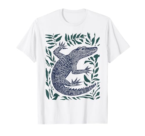 Vintage Alligator Cottagecore Boho Grafik für Mädchen Frauen T-Shirt Vintage Alligator Cottagecore Boho Grafik für Mädchen Frauen T-Shirt von Retro Alligator Block Print Tee