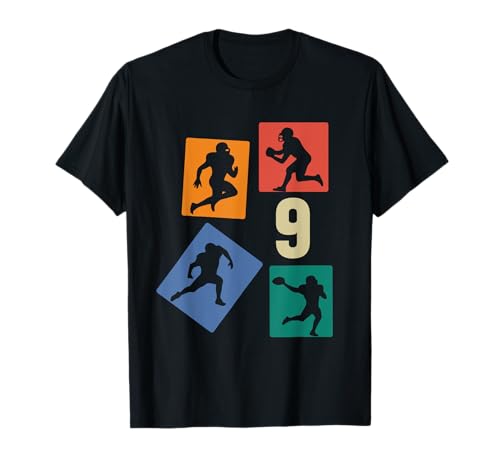 9. Geburtstag Jungs Retro American Football Spieler T-Shirt von Retro American Football Geburtstag Junge Geschenk