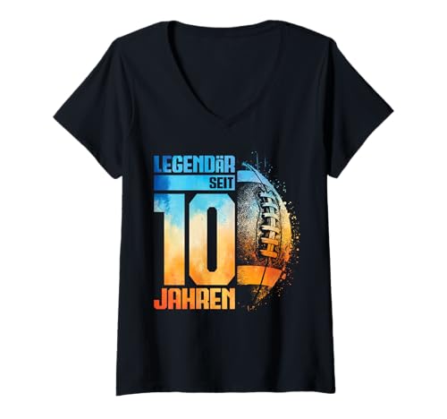 Damen 10. Geburtstag American Football Spieler 10 Jahre Junge Kind T-Shirt mit V-Ausschnitt von Retro American Football Junge Männer Geburtstag