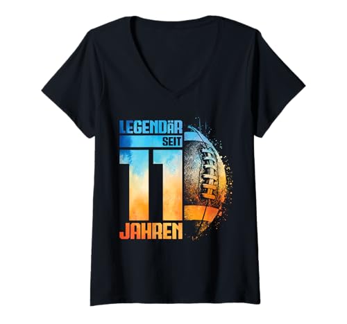 Damen 11. Geburtstag American Football Spieler 11 Jahre Junge Kind T-Shirt mit V-Ausschnitt von Retro American Football Junge Männer Geburtstag