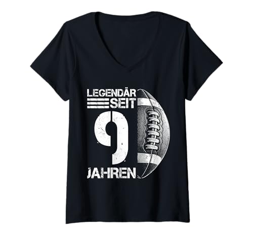 Damen 9. Geburtstag American Football Spieler 9 Jahre Junge Kinder T-Shirt mit V-Ausschnitt von Retro American Football Junge Männer Geburtstag