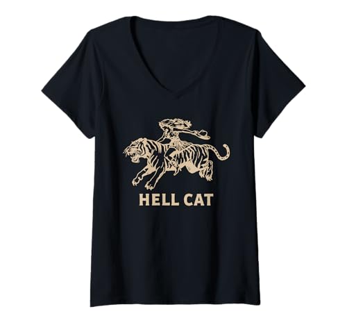Damen Hell Cat Lustiges Vintage-Cowgirl-Retro-Western-Design T-Shirt mit V-Ausschnitt Damen Hell Cat Lustiges Vintage-Cowgirl-Retro-Western-Design T-Shirt mit V-Ausschnitt von Retro Americana Prints