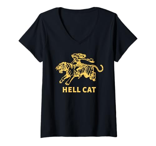 Damen Vintage Hölle Katze Kunst Retro Tiger Grafik Ästhetik T-Shirt mit V-Ausschnitt Damen Vintage Hölle Katze Kunst Retro Tiger Grafik Ästhetik T-Shirt mit V-Ausschnitt von Retro Americana Prints