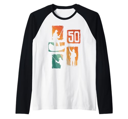Herren 50. Geburtstag Männer Retro Angler Angeln 50 Jahre alt Raglan von Retro Angler Angeln Geburtstag Junge Geschenk