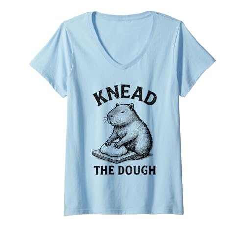 Damen Capybara Brotbacken Kneten Sie den Teig Wortspiel T-Shirt mit V-Ausschnitt von Retro Animal Bakery Tee for Bakers