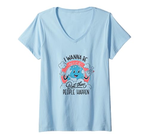 Damen But Then People Happen - Lustiger Retro Antisozialer Humor T-Shirt mit V-Ausschnitt Damen But Then People Happen - Lustiger Retro Antisozialer Humor T-Shirt mit V-Ausschnitt von Retro Antisocial Club
