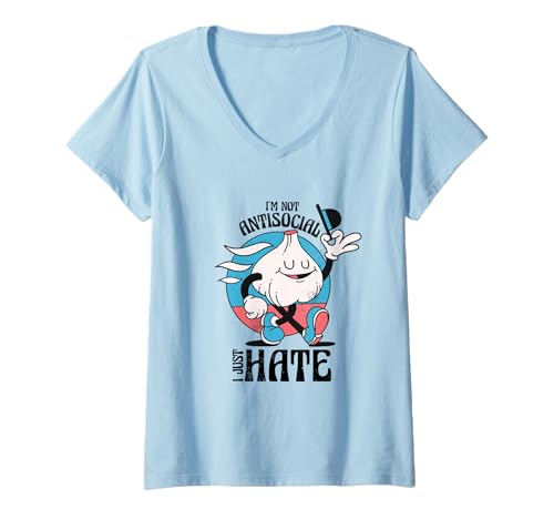 Damen Lustiger Retro-Knoblauch antisozialer Humor T-Shirt mit V-Ausschnitt Damen Lustiger Retro-Knoblauch antisozialer Humor T-Shirt mit V-Ausschnitt von Retro Antisocial Club