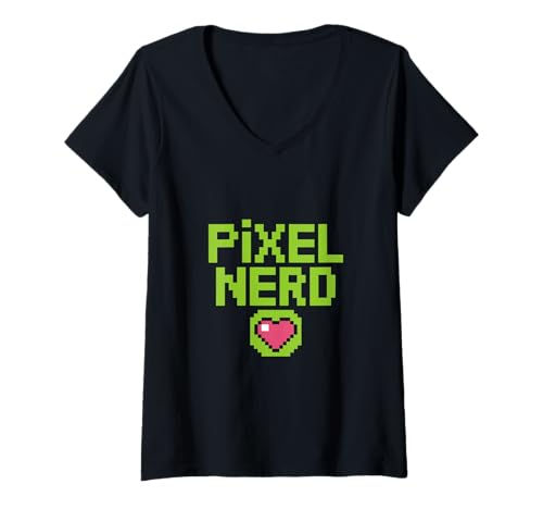 Damen Pixel Nerd Retro Gaming Herz 8 Bit Gamer Arcade T-Shirt mit V-Ausschnitt Damen Pixel Nerd Retro Gaming Herz 8 Bit Gamer Arcade T-Shirt mit V-Ausschnitt von Retro Arcade Pixel Herz Gamer Nerd Kultur