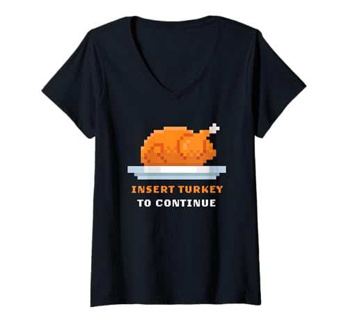 Damen Retro Arcade Pixelated Game Turkey – Insert Turkey T-Shirt mit V-Ausschnitt Damen Retro Arcade Pixelated Game Turkey – Insert Turkey T-Shirt mit V-Ausschnitt von Retro Arcade Pixelated Thanksgiving Graphics