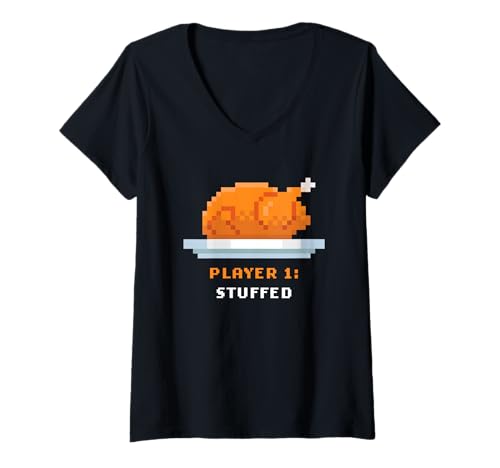Damen Retro Arcade Pixelated Game Turkey – Player 1: Stuffed T-Shirt mit V-Ausschnitt Damen Retro Arcade Pixelated Game Turkey – Player 1: Stuffed T-Shirt mit V-Ausschnitt von Retro Arcade Pixelated Thanksgiving Graphics