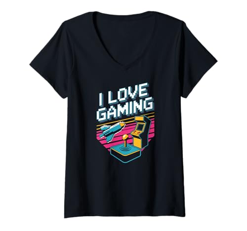 Damen Ich Liebe Gaming Arcade-Joystick-Design T-Shirt mit V-Ausschnitt Damen Ich Liebe Gaming Arcade-Joystick-Design T-Shirt mit V-Ausschnitt von Retro Arcade Video Game Enthusiasts