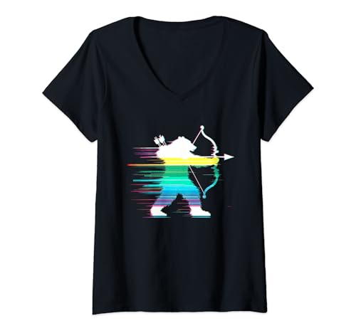 Damen Bear Archer Glitch – Lustiger Vintage-Bär-Liebhaber T-Shirt mit V-Ausschnitt von Retro Archery Apparel Gifts