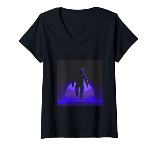 Damen Minimalistischer Astronaut im Weltraum Astronomie Planeten Astronauten T-Shirt mit V-Ausschnitt Damen Minimalistischer Astronaut im Weltraum Astronomie Planeten Astronauten T-Shirt mit V-Ausschnitt von Retro Astronaut in Pixelated Style Designs