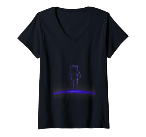 Damen Minimalistischer Astronaut im Weltraum Astronomie Planeten Astronauten T-Shirt mit V-Ausschnitt Damen Minimalistischer Astronaut im Weltraum Astronomie Planeten Astronauten T-Shirt mit V-Ausschnitt von Retro Astronaut in Pixelated Style Designs
