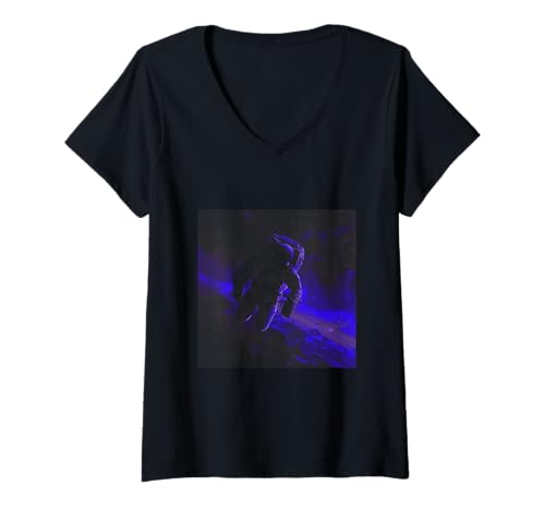 Damen Minimalistischer Astronaut im Weltraum Astronomie Planeten Astronauten T-Shirt mit V-Ausschnitt Damen Minimalistischer Astronaut im Weltraum Astronomie Planeten Astronauten T-Shirt mit V-Ausschnitt von Retro Astronaut in Pixelated Style Designs