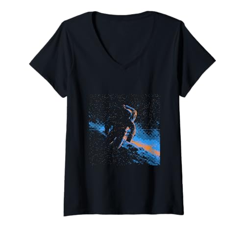 Damen Minimalistischer Astronaut im Weltraum Astronomie Planeten T-Shirt mit V-Ausschnitt Damen Minimalistischer Astronaut im Weltraum Astronomie Planeten T-Shirt mit V-Ausschnitt von Retro Astronaut in Pixelated Style Designs
