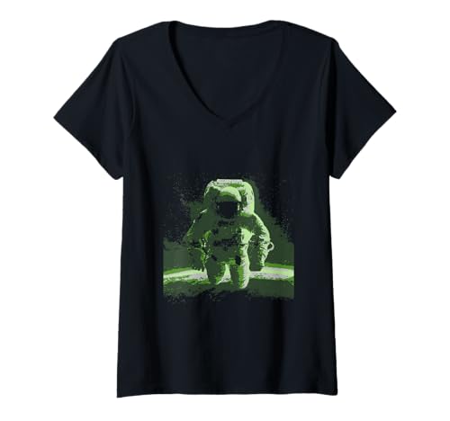 Damen Pixelierter Astronaut im Weltraum Astronomie Planeten Astronauten T-Shirt mit V-Ausschnitt Damen Pixelierter Astronaut im Weltraum Astronomie Planeten Astronauten T-Shirt mit V-Ausschnitt von Retro Astronaut in Pixelated Style Designs