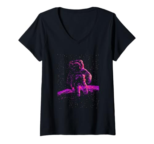 Damen Pixelierter Astronaut im Weltraum Astronomie Planeten T-Shirt mit V-Ausschnitt Damen Pixelierter Astronaut im Weltraum Astronomie Planeten T-Shirt mit V-Ausschnitt von Retro Astronaut in Pixelated Style Designs