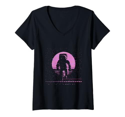 Damen Retro Astronaut im Weltraum Design Universum Galaxie T-Shirt mit V-Ausschnitt Damen Retro Astronaut im Weltraum Design Universum Galaxie T-Shirt mit V-Ausschnitt von Retro Astronaut in Pixelated Style Designs