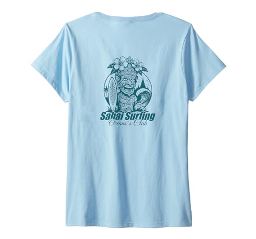 Damen Sabai Surfing Thailand Ocean´s Club Retro japanische Welle T-Shirt mit V-Ausschnitt von Retro Bangkok Thailand related graphic designs