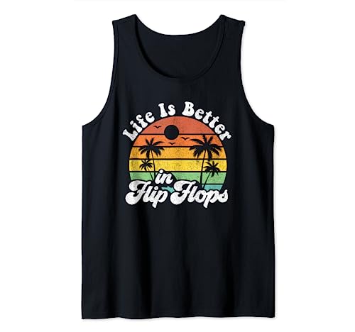 Life Is Better In Flip Flops Retro Strand Urlaub Frauen Geschenk Tank Top von Retro Beach Vacation Summer Quotes Shirts & Gifts