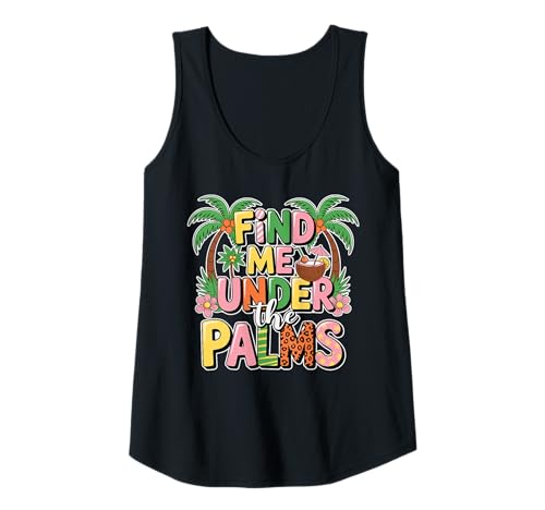 Damen Cooler tropischer Retro-Strandurlaub „Finde Mich unter den Palmen“ Tank Top Damen Cooler tropischer Retro-Strandurlaub „Finde Mich unter den Palmen“ Tank Top von Retro Beach Vibes Funny Vacation Party Trip Tees