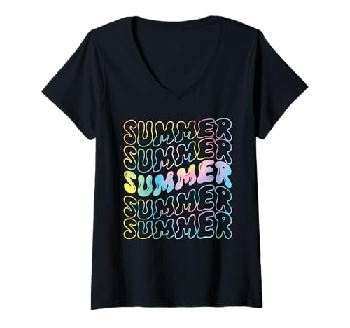 Damen Drippy Bubble Buchstabenmotiv im Retro-Look, Sommer-Wortgrafik, Y2K, 90er T-Shirt mit V-Ausschnitt Damen Drippy Bubble Buchstabenmotiv im Retro-Look, Sommer-Wortgrafik, Y2K, 90er T-Shirt mit V-Ausschnitt von Retro Beach Vibes Funny Vacation Party Trip Tees