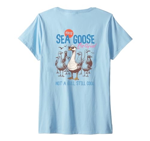 Damen Lustiges Seegans Shirt "Not a Gull Still Cool" Humor Bird Fun T-Shirt mit V-Ausschnitt von Retro Beach Vibes Funny Vacation Party Trip Tees