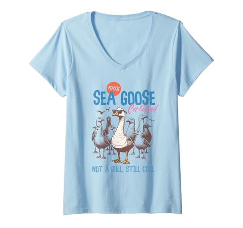 Damen Lustiges Seegans Shirt "Not a Gull Still Cool" Humor Bird Fun T-Shirt mit V-Ausschnitt von Retro Beach Vibes Funny Vacation Party Trip Tees