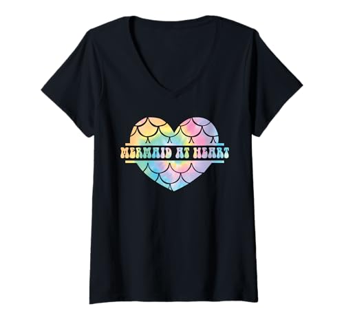 Damen Mermaid at Heart Pastell Scales Heart Ocean Lovers Women Girl T-Shirt mit V-Ausschnitt Damen Mermaid at Heart Pastell Scales Heart Ocean Lovers Women Girl T-Shirt mit V-Ausschnitt von Retro Beach Vibes Funny Vacation Party Trip Tees