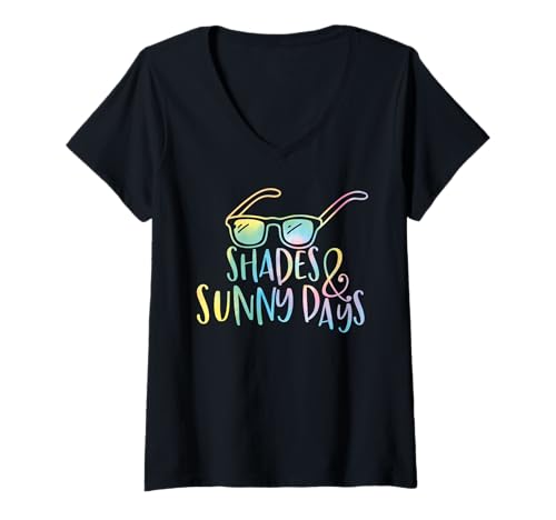 Damen Retro Sonnenbrille "Shades and Sunny Days" Sommer Strand Retro T-Shirt mit V-Ausschnitt Damen Retro Sonnenbrille "Shades and Sunny Days" Sommer Strand Retro T-Shirt mit V-Ausschnitt von Retro Beach Vibes Funny Vacation Party Trip Tees