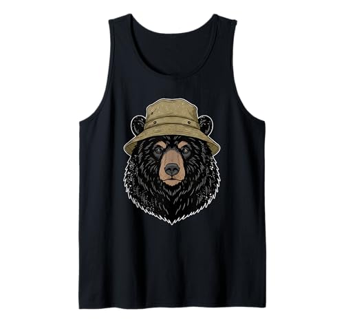 Lustiges Bärengesicht mit Fischerhut Barsch Angeln Geschenke Männer Tank Top von Retro Bear Outfitters