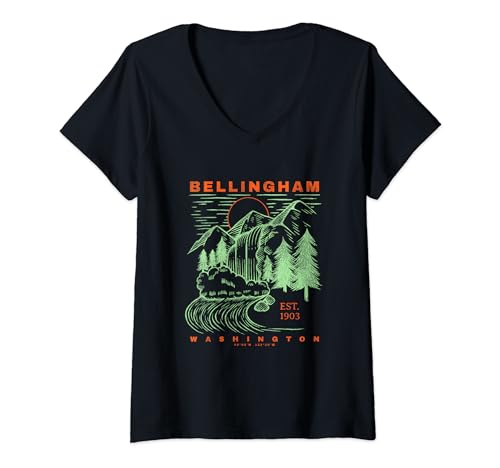 Damen Bellingham Washington Neat Reise-Souvenir Rustikales Bellingham T-Shirt mit V-Ausschnitt Damen Bellingham Washington Neat Reise-Souvenir Rustikales Bellingham T-Shirt mit V-Ausschnitt von Retro Bellingham Washington Souvenir Designs