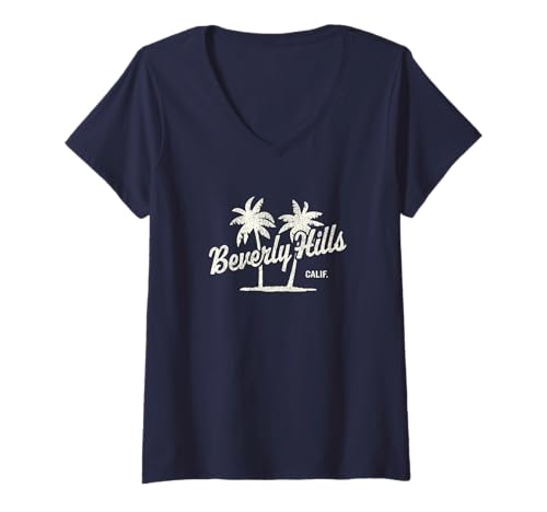 Damen Beverly Hills California Vintage 70er Jahre Palmen Grafik T-Shirt mit V-Ausschnitt Damen Beverly Hills California Vintage 70er Jahre Palmen Grafik T-Shirt mit V-Ausschnitt von Retro Beverly Hills CA T-Shirts & Tees