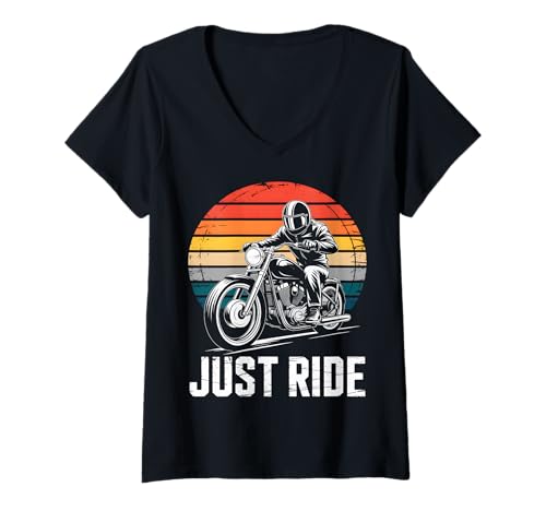 Damen Just Ride Vintage Motorrad T-Shirt mit V-Ausschnitt von Retro Biker Clubwear