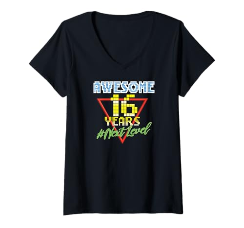 Damen Awesome 16 Years 16 Jahre Retro Gaming NextLevel Design T-Shirt mit V-Ausschnitt Damen Awesome 16 Years 16 Jahre Retro Gaming NextLevel Design T-Shirt mit V-Ausschnitt von Retro Birthday Gaming Party Gift for Birthday
