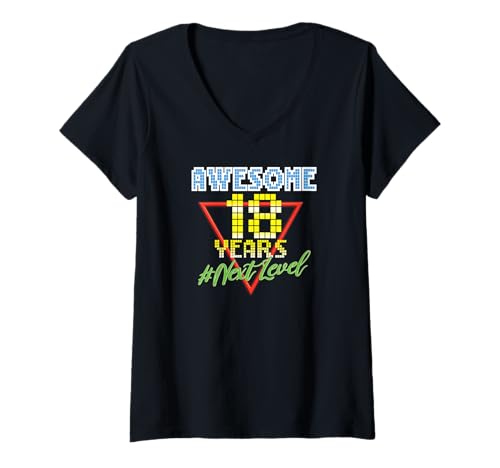 Damen Awesome 18 Years 18 Jahre Retro Gaming NextLevel Design T-Shirt mit V-Ausschnitt Damen Awesome 18 Years 18 Jahre Retro Gaming NextLevel Design T-Shirt mit V-Ausschnitt von Retro Birthday Gaming Party Gift for Birthday