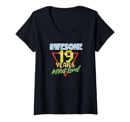 Damen Awesome 19 Years 19 Jahre Retro Gaming NextLevel Design T-Shirt mit V-Ausschnitt Damen Awesome 19 Years 19 Jahre Retro Gaming NextLevel Design T-Shirt mit V-Ausschnitt von Retro Birthday Gaming Party Gift for Birthday