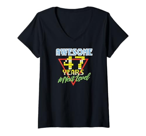 Damen Awesome 47 Years 47 Jahre Retro Gaming NextLevel Design T-Shirt mit V-Ausschnitt Damen Awesome 47 Years 47 Jahre Retro Gaming NextLevel Design T-Shirt mit V-Ausschnitt von Retro Birthday Gaming Party Gift for Birthday