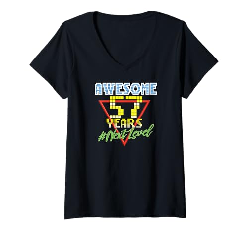 Damen Awesome 57 Years 57 Jahre Retro Gaming NextLevel Design T-Shirt mit V-Ausschnitt von Retro Birthday Gaming Party Gift for Birthday