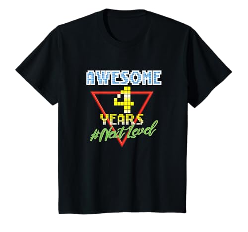 Kinder Awesome 4 Years 4 Jahre Retro Gaming NextLevel Design T-Shirt von Retro Birthday Gaming Party Gift for Birthday