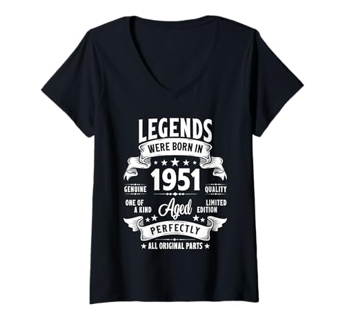 Damen Vintage 1951 74 Year Old Gifts For Men Women 74th Birthday T-Shirt mit V-Ausschnitt von Retro Birthday Gifts Co.