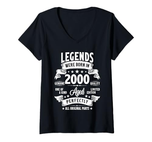 Damen Vintage 2000 25 Jahre alte Geschenke für Männer Frauen 25. Geburtstag T-Shirt mit V-Ausschnitt von Retro Birthday Gifts Co.