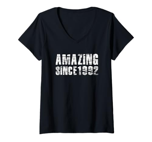 Damen Erstaunlich seit 1992 mit weißer Vintage-Schrift T-Shirt mit V-Ausschnitt von Retro Birthday