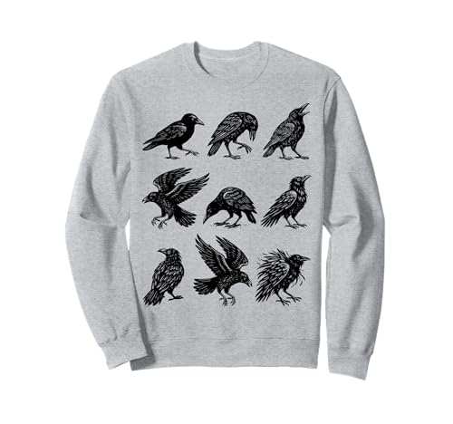 Vintage Crows Linolschnitt Grafik Hexe Wald Rabe Herren Damen Sweatshirt Vintage Crows Linolschnitt Grafik Hexe Wald Rabe Herren Damen Sweatshirt von Retro Black Bird Gothic Cottagecore Tee