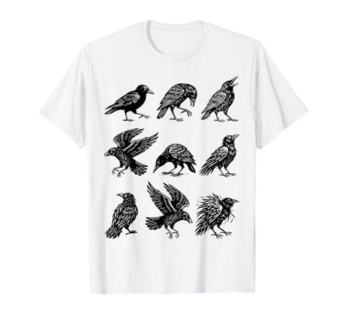Vintage Crows Linolschnitt Grafik Hexe Wald Rabe Herren Damen T-Shirt Vintage Crows Linolschnitt Grafik Hexe Wald Rabe Herren Damen T-Shirt von Retro Black Bird Gothic Cottagecore Tee