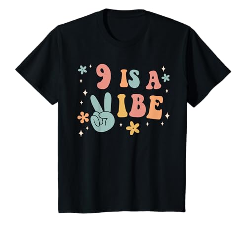Kinder 9 is A Vibe Party zum 9. Geburtstag von Mädchen Nine Boho Hippie T-Shirt von Retro Boho Hippie Birthday by Zynx