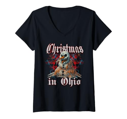 Damen Weihnachten in Ohio Creepy Snowman Bootleg Xmas T-Shirt mit V-Ausschnitt Damen Weihnachten in Ohio Creepy Snowman Bootleg Xmas T-Shirt mit V-Ausschnitt von Retro Bootleg Aesthetic Dark Rebel XMAS Holidays